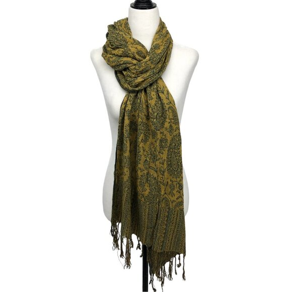 Mustard Yellow Paisley Print Scarf - Picture 1 of 12